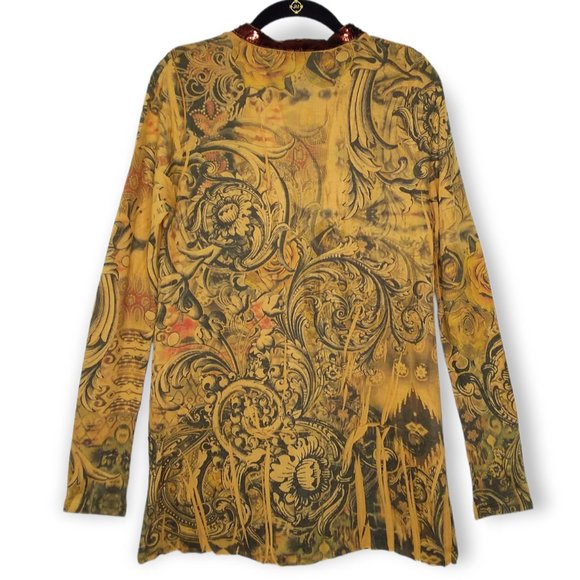 Daytrip Thin Knit Open Cardigan Sweater Size L Yellow Sequin Collar Studded - Picture 5 of 8